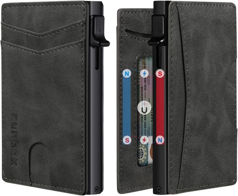 RUNBOX Slim Card Wallet for Men with ID Window – Minimalist RFID Wallet, Pop-Up Function, Ultra Thin Design, Metal Business Card Case Holds 8+ Cards, Gifts for Men, Men's Accessories - Image 1